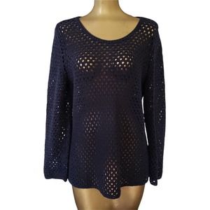 Alfani Knit Long Sleeve Navy Blue Sweater Size M
